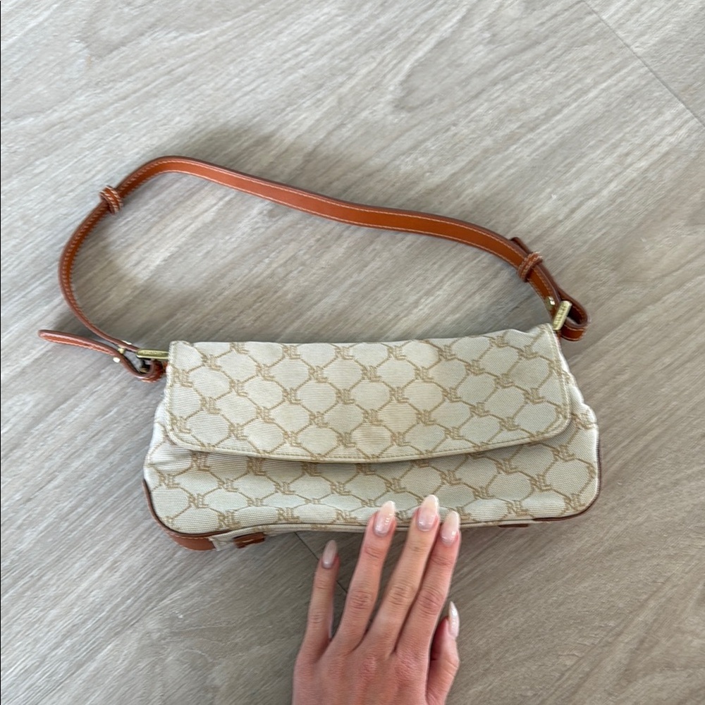 Ralph Lauren Vintage Cream and Tan Designer Shoulder Bag